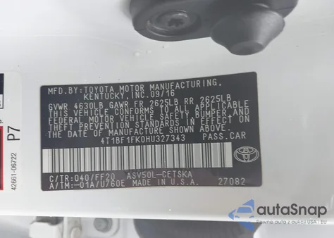 2017 Toyota Camry Se из США, поврежденный, VIN 4T1BF1FK0HU327343